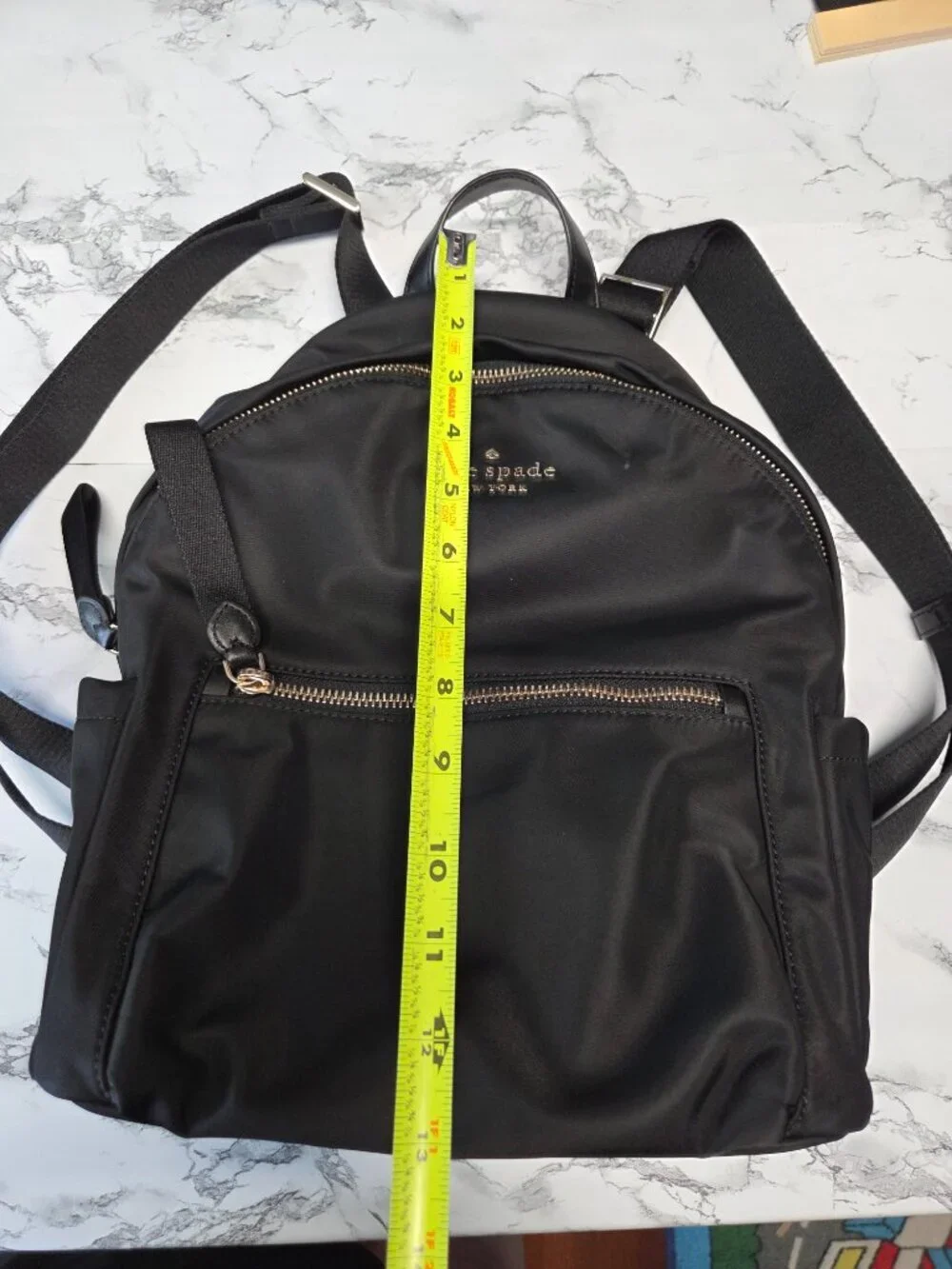 Kate Spade Black Chelsea Medium Nylon Backpack Adjustable Straps Zip Pockets